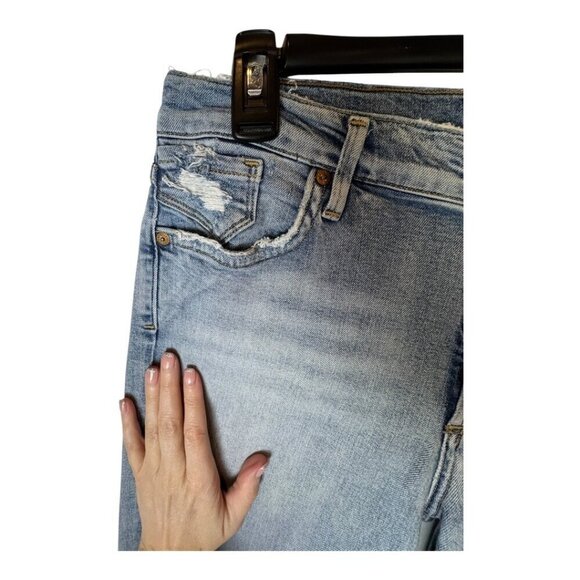 Agolde Jeans Women 29 Blue Light Wash Sophie Cropped Chewed Hem Distressed Retro - Picture 8 of 12